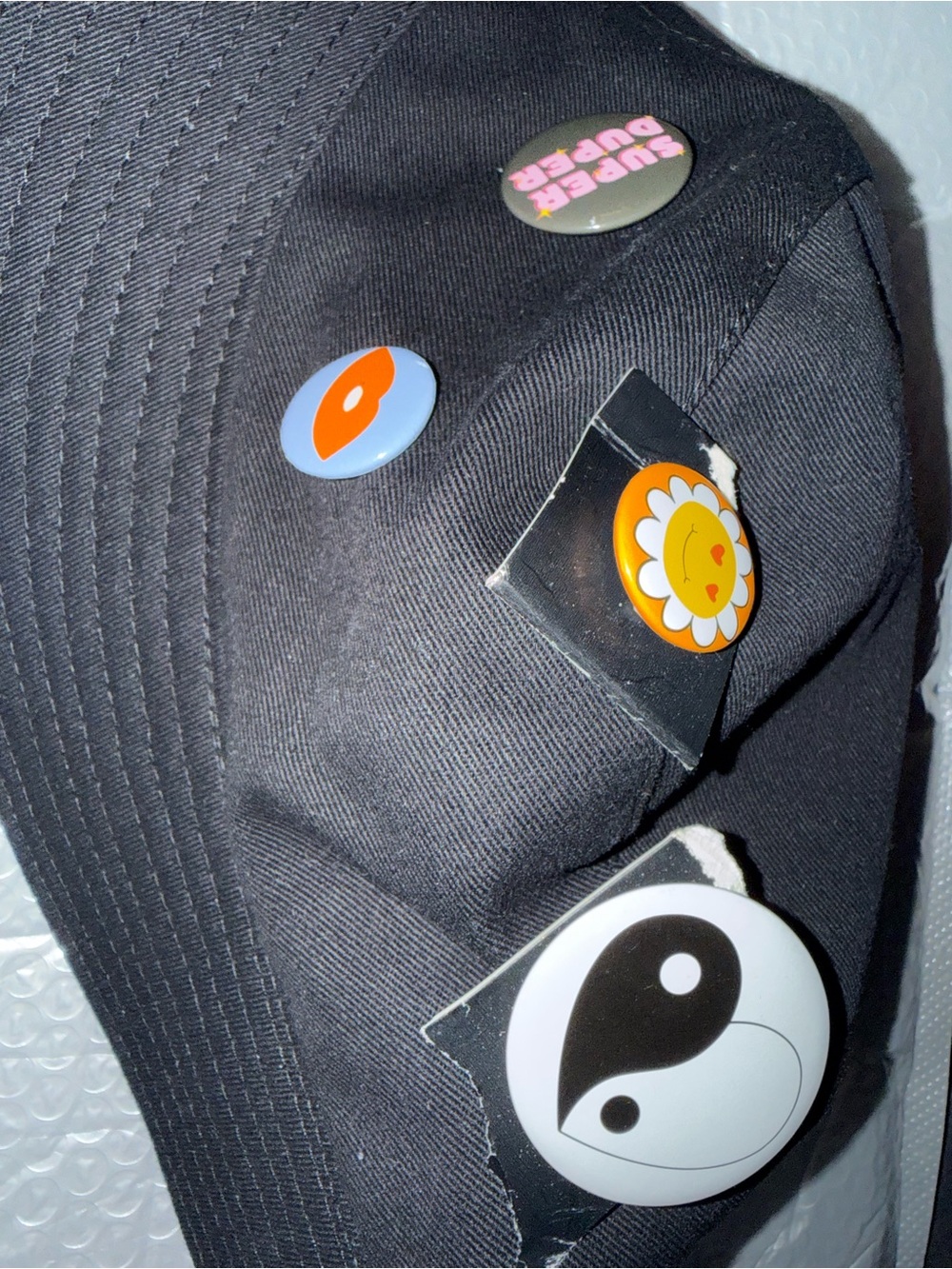 Black Bucket Hat with Playful Pins